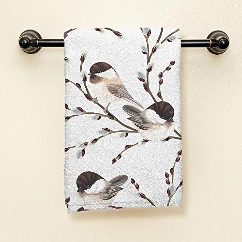 HGOD DESIGNS Bird Hand Towels,Willow Branches and Birds Black-Capped Chickadee 100% Cotton Soft Bath Hand Towels for Bathroom Kitchen Hotel Spa Hand Towels 15"X30"