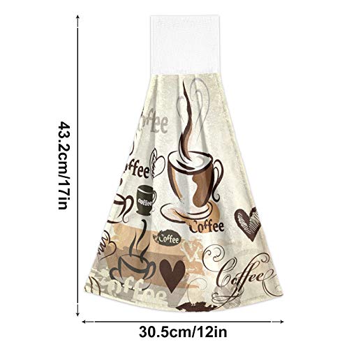 Coffee Bean Cups Kitchen Hanging Towel 12 x 17 Inch Cafe Theme Hearts Plaid Hand Tie Towels Set 2 Pcs Tea Bar Dish Cloths Dry Towel Soft Absorbent Durable for Bathroom Laundry Room Decor
