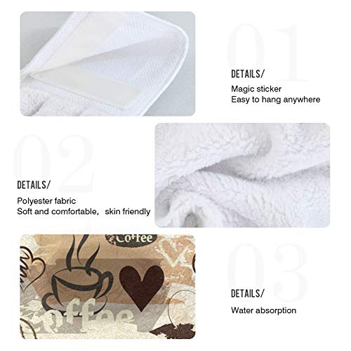 Coffee Bean Cups Kitchen Hanging Towel 12 x 17 Inch Cafe Theme Hearts Plaid Hand Tie Towels Set 2 Pcs Tea Bar Dish Cloths Dry Towel Soft Absorbent Durable for Bathroom Laundry Room Decor