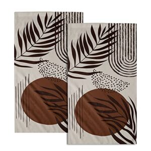 giwawa brown leaves hand towels boho leaf soft thin bath towel set of 2 highly absorbent decorative kitchen dish guest towel for spa gym hotel