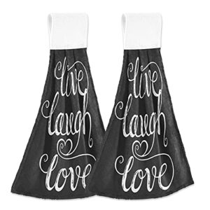 oarencol live laugh love heart black kitchen hand towel absorbent hanging tie towels with loop for bathroom 2 pcs