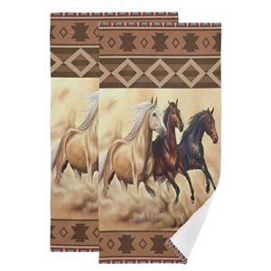 patinisa brown horse hand towels for bathroom set of 2 azetc boho ethnic style native american western horse soft absorbent kitchen dish towels decorative bathroom towel for hair,guest,gym,spa 14"x28"