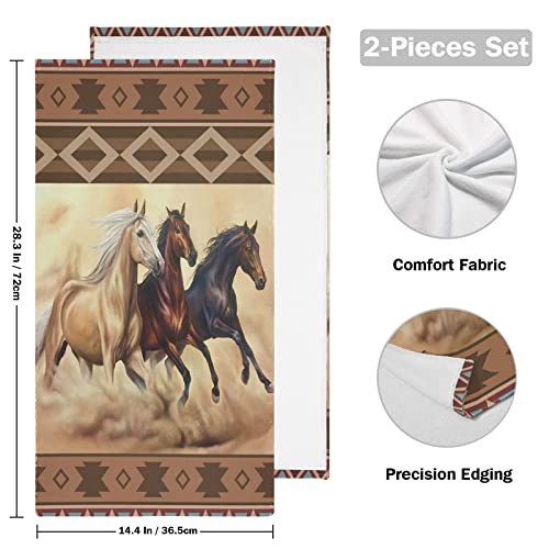 PATINISA Brown Horse Hand Towels for Bathroom Set of 2 Azetc Boho Ethnic Style Native American Western Horse Soft Absorbent Kitchen Dish Towels Decorative Bathroom Towel for Hair,Guest,Gym,Spa 14"x28"