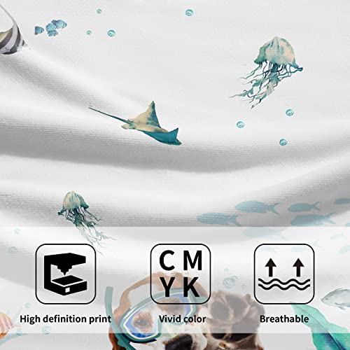 Funny Dog Hand Towels Set of 2 Teal Blue Sea Ocean Small Bath Towels Soft Absorbent Decorative Towels for Kitchen Dish Spa Yoga Guest