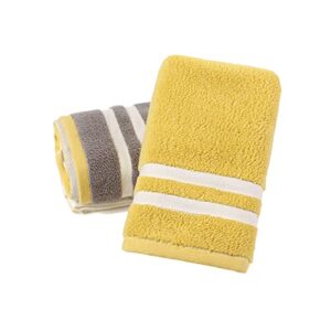 yiluomo hand towels set of 2 100% cotton striped checkered pattern super soft highly absorbent decorative hand towel for bathroom, kitchen 13 x 29 inch (yellow & grey)
