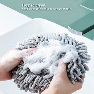 REMANT Hand Towel, Soft Handle Chenille Hand Towels, Multi-Function Fuzzy Ball Towel for Bathroom Kitchen,3pcs Hanging Hand Towel(White,Grey,Blue)