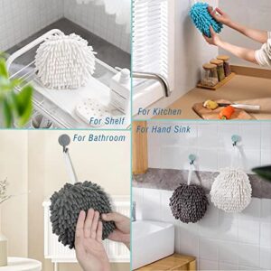 REMANT Hand Towel, Soft Handle Chenille Hand Towels, Multi-Function Fuzzy Ball Towel for Bathroom Kitchen,3pcs Hanging Hand Towel(White,Grey,Blue)