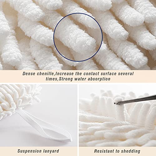 REMANT Hand Towel, Soft Handle Chenille Hand Towels, Multi-Function Fuzzy Ball Towel for Bathroom Kitchen,3pcs Hanging Hand Towel(White,Grey,Blue)