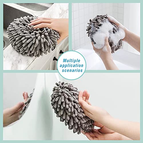 REMANT Hand Towel, Soft Handle Chenille Hand Towels, Multi-Function Fuzzy Ball Towel for Bathroom Kitchen,3pcs Hanging Hand Towel(White,Grey,Blue)