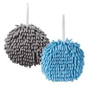 2pcs soft hand drying hanging ball, high absorbent chenille fuzzy ball plush sponge ball shaped, thick drying cloth hand towel for home kitchen & bathroom(size:2pcs)