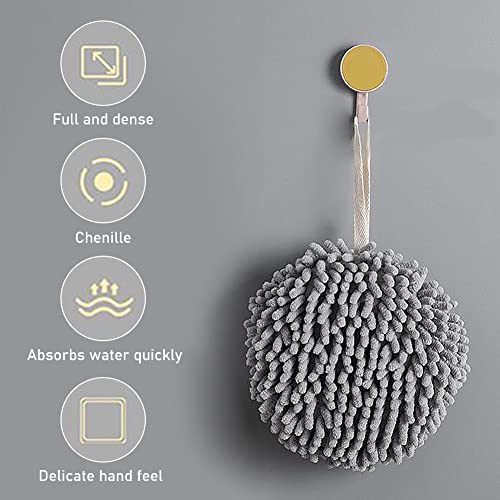 2pcs Soft Hand Drying Hanging Ball, High Absorbent Chenille Fuzzy Ball Plush Sponge Ball Shaped, Thick Drying Cloth Hand Towel for Home Kitchen & Bathroom(Size:2pcs)