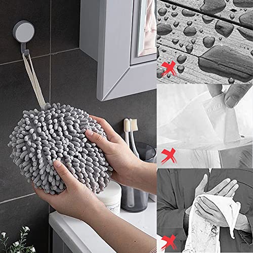 2pcs Soft Hand Drying Hanging Ball, High Absorbent Chenille Fuzzy Ball Plush Sponge Ball Shaped, Thick Drying Cloth Hand Towel for Home Kitchen & Bathroom(Size:2pcs)