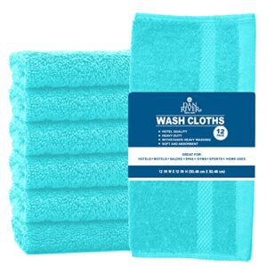 DAN RIVER 100% Cotton Face Towels 12 Pack - Premium Quality Washcloths Soft and Highly Absorbent Towels for Bathroom, Spa, Gym - Quick Dry Essential for Body and Daily Use 12x12 in, 600 GSM – Aqua