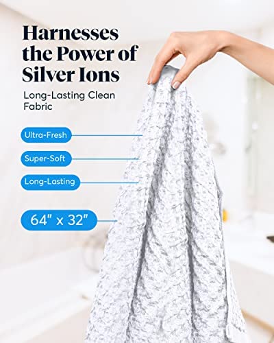 SUTERA - 2 Waffle Bath Towels and 2 Waffle Hand Towels Bundle (Gray and White Collection)