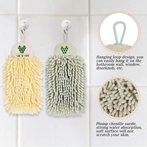 Kinlop 4 Pcs Chenille Hand Towels with Hanging Loops Bathroom Kitchen Hanging Towels Microfiber Finger Towels for Bathroom Soft Absorbent Drying Hand Bath Towel Fuzzy Ball Towel, Beige and Light Green