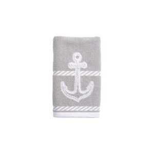 nautical anchor grey hand towel bathroom accessories coastal 100% cotton fabric towel, 16 x 28 inches, 1 towel