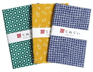 komesichi irodori japanese traditional towel tenugui japan pattern b with fray prevention processing set of 3 with tenugui iroha (english manual)