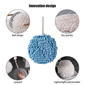 Chenille Hand Towel Ball,Super Soft/Quick Drying/Fast Dry/Strong Water Absorption/Microfiber Velvet,Cleaning Wash Cloths/Wipe/Puff/Dryer Sponge for Bathroom/Kitchen,with Hanging Loop/Wall Hook(3 Pcs)