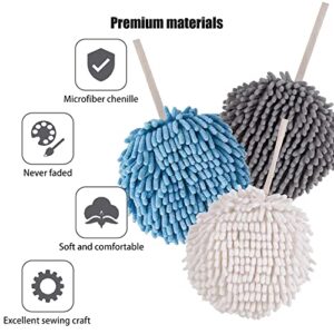 Chenille Hand Towel Ball,Super Soft/Quick Drying/Fast Dry/Strong Water Absorption/Microfiber Velvet,Cleaning Wash Cloths/Wipe/Puff/Dryer Sponge for Bathroom/Kitchen,with Hanging Loop/Wall Hook(3 Pcs)