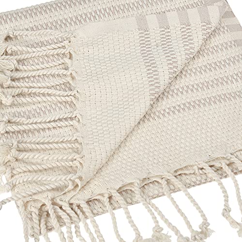 La Hammam Turkish Hand Towels Set of 2, 18"x36", Cotton, Ultra Soft, Absorbent & Quick Dry, Decorative Hand Towel for Bathroom, Kitchen, Hair, Dishcloth, Tea, Yoga, Face, Gym & Spa Shiran Beige