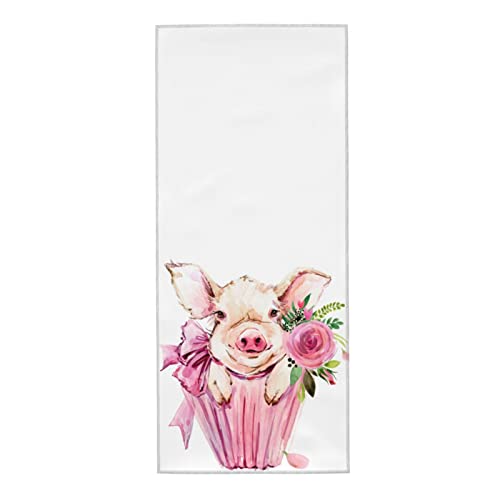 OUZPGAQ Pig Hand Towel, Cute Pink Pig Hand Towels on White Background Face Towel Soft Thin Guest Towel Portable Kitchen Tea Towels Dish Washcloths Bath Decoration, 12" X 27.5"