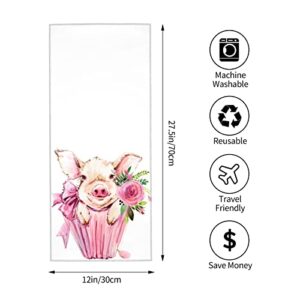 OUZPGAQ Pig Hand Towel, Cute Pink Pig Hand Towels on White Background Face Towel Soft Thin Guest Towel Portable Kitchen Tea Towels Dish Washcloths Bath Decoration, 12" X 27.5"