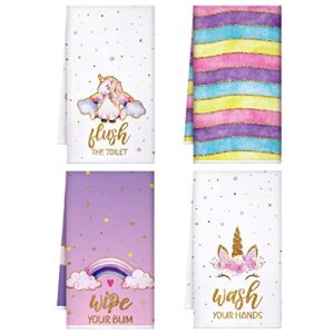 bencailor 4 pcs unicorn hand towels kitchen towels tea towels set 16 x 24 inch absorbent drying dish cloths hand towel housewarming gifts decorations for home bathroom drying dishes