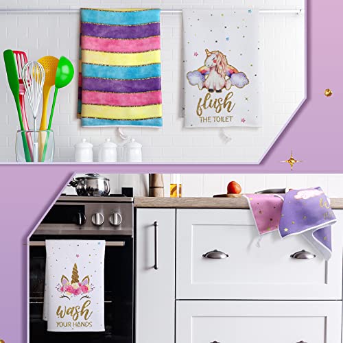 Bencailor 4 Pcs Unicorn Hand Towels Kitchen Towels Tea Towels Set 16 x 24 Inch Absorbent Drying Dish Cloths Hand Towel Housewarming Gifts Decorations for Home Bathroom Drying Dishes