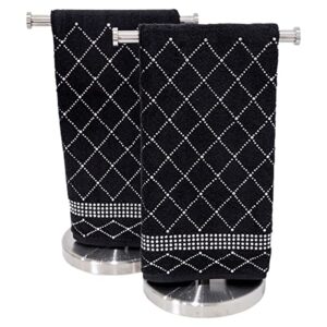 sparkles home rhinestone hand towel with x pattern, set of 2, black