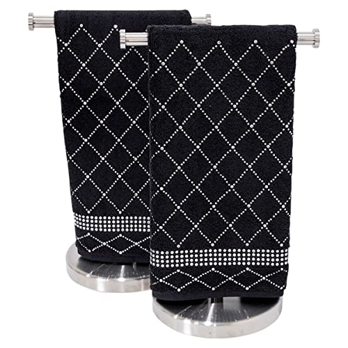 Sparkles Home Rhinestone Hand Towel with X Pattern, Set of 2, Black