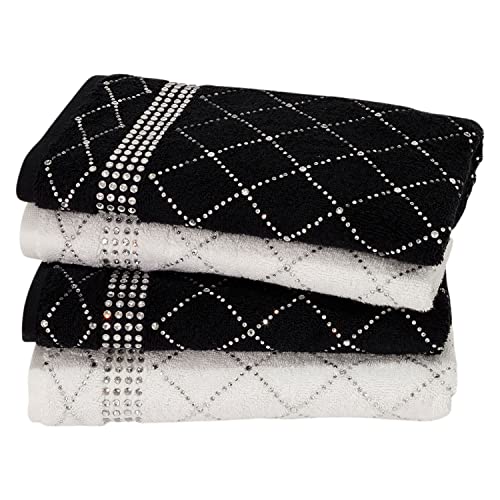 Sparkles Home Rhinestone Hand Towel with X Pattern, Set of 2, Black