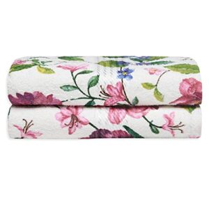 cackleberry home floral hand towels for bathroom soft absorbent cotton terry print 20 x 30 inches, set of 2 (cottage garden)