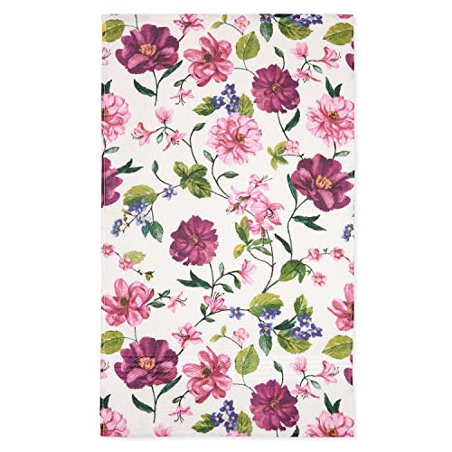 Cackleberry Home Floral Hand Towels for Bathroom Soft Absorbent Cotton Terry Print 20 x 30 Inches, Set of 2 (Cottage Garden)