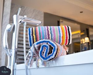 striped hand and bath towels for bathroom | set of 2 hand towels | organic turkish cotton | large soft plush fluffy absorbent ribbed bath towels (hand towel set, rainbow)