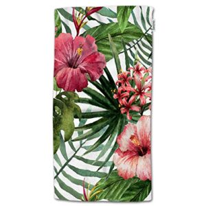 hgod designs tropical flower hand towels,watercolor summer hawaii palm tree leaf and tropical plant flower 100% cotton soft bath hand towels for bathroom kitchen hotel spa hand towels 15"x30"