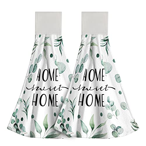 Giwawa Home Sweet Home Hanging Kitchen Towels Green Leaves Hand Tie Towel Set of 2 Fast Drying Dish Tea Towels for Bathroom Toilet Gym Decor