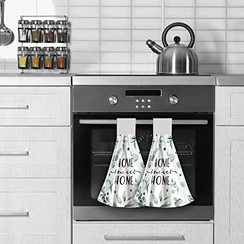 Giwawa Home Sweet Home Hanging Kitchen Towels Green Leaves Hand Tie Towel Set of 2 Fast Drying Dish Tea Towels for Bathroom Toilet Gym Decor