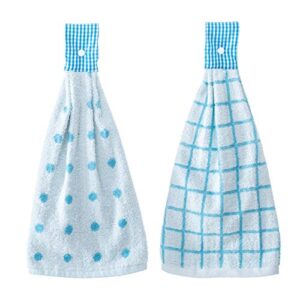 gemto 2 pack hanging hand towels 100% cotton kitchen towels, quick dry hanging tie towels soft breathable water absorbent dish wipe cloth for kitchen, bathroom, blue