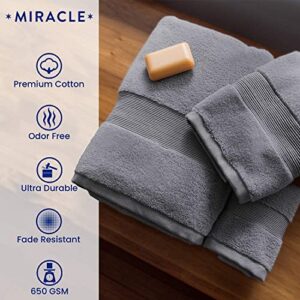 Miracle Made Hand Towel - Stone - Premium 100% USA-Grown Cotton Bathroom Hand and Face Towel with Natural Silver Ultra Soft Plush Fade Resistant Highly Absorbent Quick Drying