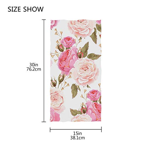 Beautiful Floral Pink Roses Hand Towels Soft Highly Absorbent Large Hand Towels 15 x 30inch Fingertip Towels Bath Towel Multipurpose for Hand Face Bathroom Gym Hotel Spa