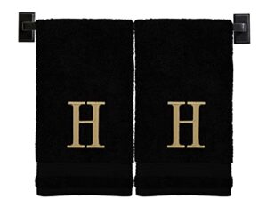 custom luxury towels monogrammed hand towels - set of 2 - genuine turkish cotton - oeko-tex certified - embroidered gold thread modern monogram - personalized towels - bathroom hand towels
