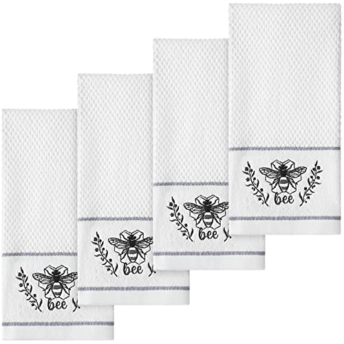 Tudomro 4 Pieces Farmhouse Bee Hand Towels Farmhouse Absorbent Cleaning Drying Bee Hand Towels 16 x 25 Inches Cotton Highly Absorbent Soft Luxury Towel Decorative Hand Towels for Bathroom