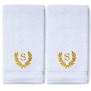 Decorative and Monogrammed Hand Towels for Bathroom Kitchen Makeup | Personalized Gift for Wedding-Bridal | Roman Font Custom Luxury Turkish Towel | Spa Collection, Oversized, 16 X 30 Inch, Set of 2