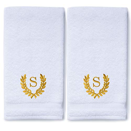 Decorative and Monogrammed Hand Towels for Bathroom Kitchen Makeup | Personalized Gift for Wedding-Bridal | Roman Font Custom Luxury Turkish Towel | Spa Collection, Oversized, 16 X 30 Inch, Set of 2