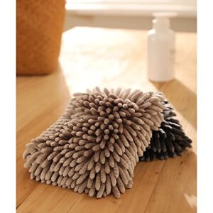 4 Pack Chenille Hanging Hand Towel Balls Super Absorbent Microfiber Hand Towels Chenille Ball Soft Plush Quick-Drying Hand Towels with Hanging Loops for Bathroom Kitchen (Brown+Grey)