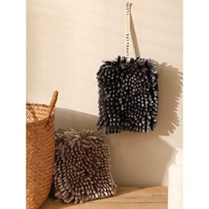 4 Pack Chenille Hanging Hand Towel Balls Super Absorbent Microfiber Hand Towels Chenille Ball Soft Plush Quick-Drying Hand Towels with Hanging Loops for Bathroom Kitchen (Brown+Grey)