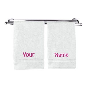 luxury hotel & spa decorative towel, 100% turkish cotton 750+ gsm, personalized monogrammed gift, for bathroom, gym, and kitchen, soft hand towel 16" x 30" (white, monogrammed hand towel - set of 2)