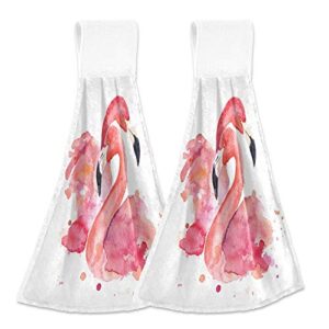 exnundod watercolor pink flamingo hand towels for bathroom set of 2, spring summer mother's day hanging towel kitchen dish tie towel soft absorbent washcloth for home clean laundry room