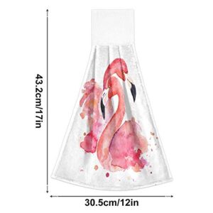 Exnundod Watercolor Pink Flamingo Hand Towels for Bathroom Set of 2, Spring Summer Mother's Day Hanging Towel Kitchen Dish Tie Towel Soft Absorbent WashCloth for Home Clean Laundry Room