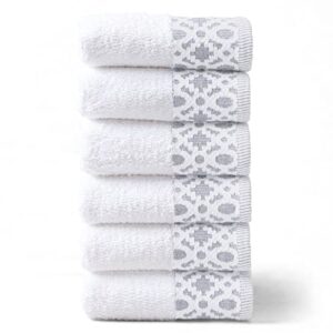 market & place 100% turkish cotton luxury hand towel set | super soft and highly absorbent | textured dobby border | 550 gsm | includes 6 hand towels | nitra collection (white/light grey)